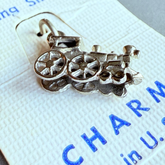 Sterling Silver 925 Train Locomotive Railroad Charm Pendant - Picture 2 of 5
